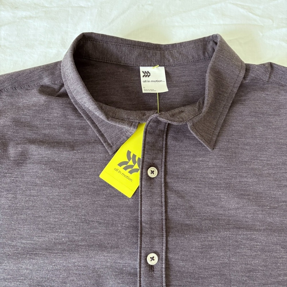 NWT All In Motion Mens Gray Short Sleeve Button Up Collared Polo Shirt Size L